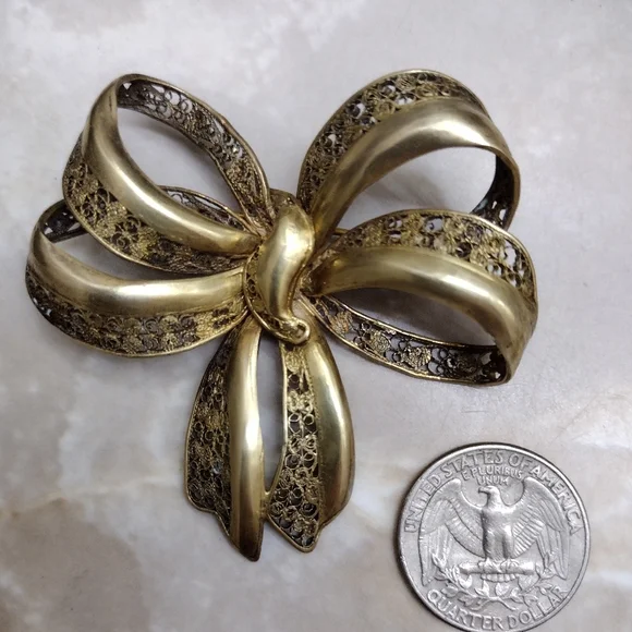 Antique sterling silver,gold plated filigree brooch